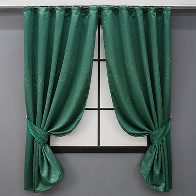 Комплект (2шт. 1,3х1,7м.) коротких штор, льон рогожка, колекція "Савана". Колір темно-зелений. Код 633ш 35-0162