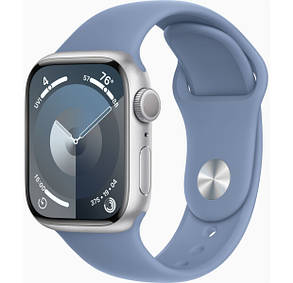 Apple Watch Series 9 GPS 41mm Silver Aluminium with Storm Blue Sport Band M/L MR913, фото 1