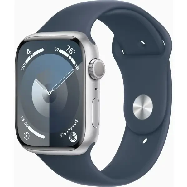 Apple Watch Series 9 GPS 45mm Silver Aluminium with Storm Blue Sport Band M/L MR9E3