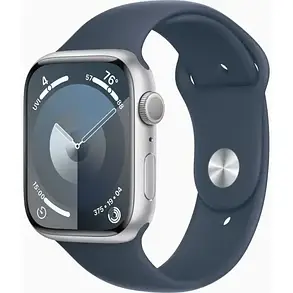 Apple Watch Series 9 GPS 45mm Silver Aluminium with Storm Blue Sport Band M/L MR9E3, фото 1