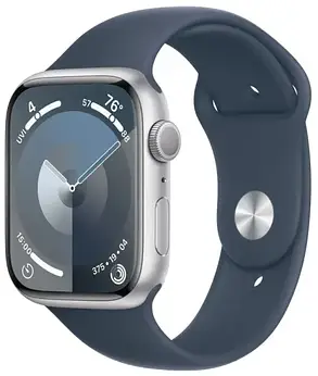 Apple Watch Series 9 GPS 45mm Silver Aluminium with Storm Blue Sport Band S/M MR9D3, фото 1