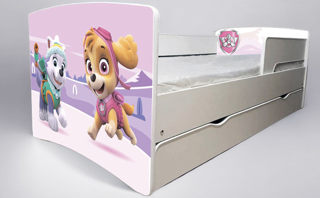 Ліжко для дівчинки Щенячий Патруль patrol з шухлядою на ламелях, захисний бортик