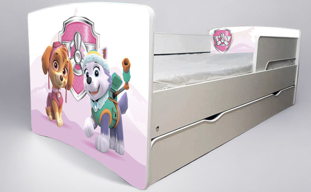 Ліжко для дівчинки Щенячий Патруль patrol з шухлядою на ламелях, захисний бортик