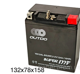Мото акумулятор 12В 12А/год АКБ OUTDO YB12AL-BS (132х78х158мм)