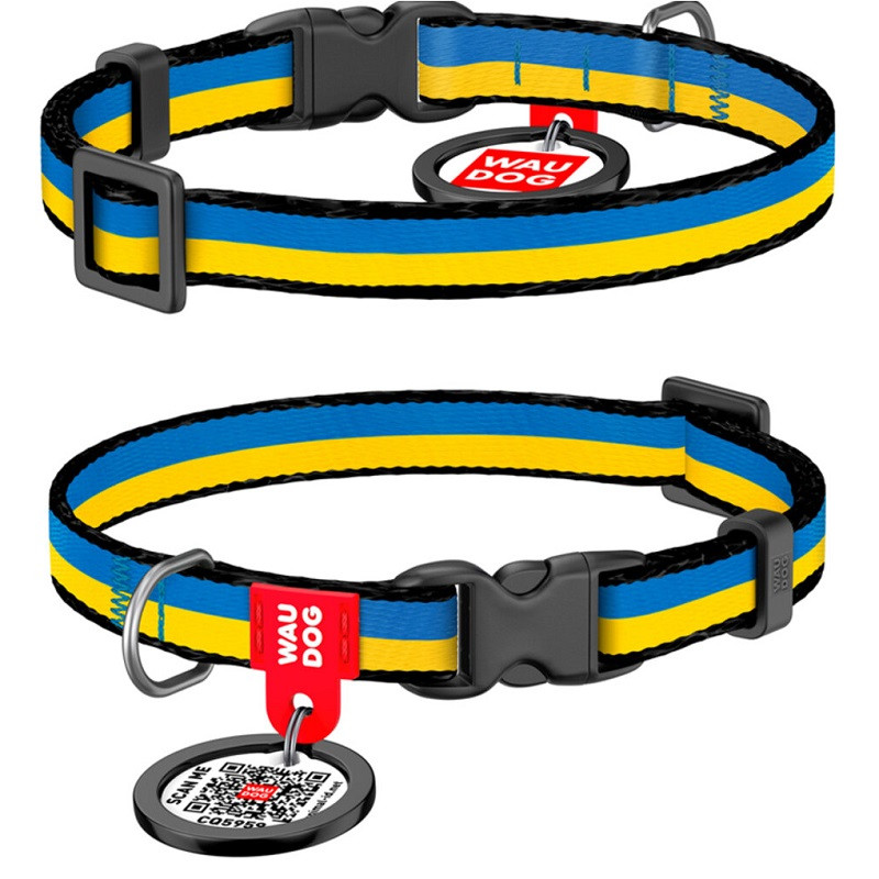 Нашийник для дрібних порід собак нейлон WAUDOG Nylon з QR паспортом Colors of freedom пластиковий фастекс XS Ш, фото 1