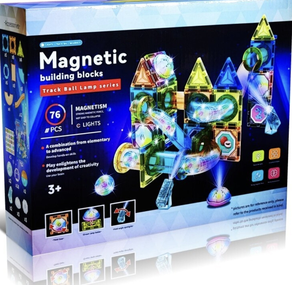 Магнітний конструктор світний лабіринт 76 деталей Кольорові магніти Light Magnetic Blocks