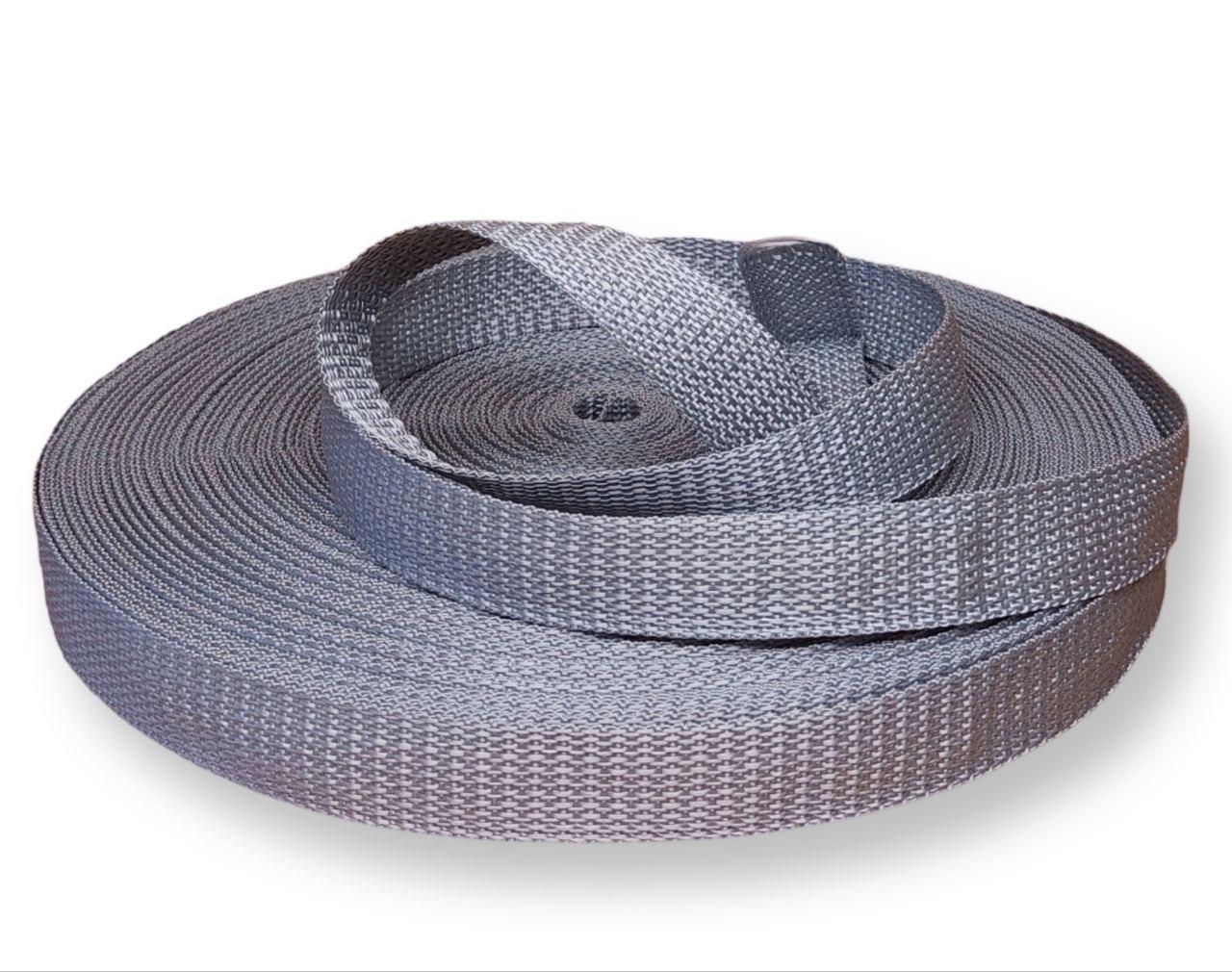 Стрічка ремінна 25 мм сіра "репс окантовочний" 50 метрів