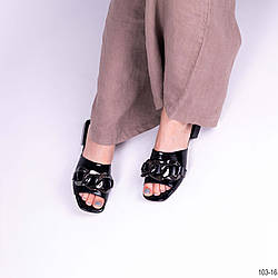 Лакові жіночі чорні чорні шльопанці з ланцюгом
