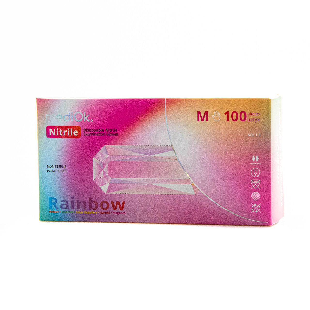 Рукавички нітрилові неопудрені mediOk RAINBOW, Різнокольорові (100 шт./уп.), M