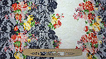 Тканина гіпюр колір темно-синій та білий "Квіткова композиція"