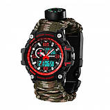 Тактичний багатофункціональний годинник Patriot 012BKRDSU ЗСУ Чорні з червоним Паракордовий ремінець Camo Green + Коробка, фото 2