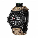 Тактичний багатофункціональний годинник Patriot 012BKSU ЗСУ Чорні Паракордовий ремінець Desert Camo + Коробка, фото 2