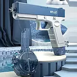 Водяний пістолет Water Gun Glock електричний із великою місткістю на акумуляторі, заряджання USB Синій, фото 7