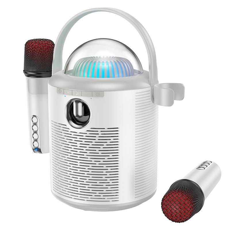 Акустика-караоке HOCO Pearlescent BT speaker with 2mic BS59 |BT5.1, TWS/TF/AUX, 5h| сіра