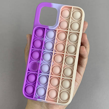 Чохол для iPhone 12 Pop it антистрес силіконовий чохол поп іт на айфон 12 фіолетовий пудровий, фото 1