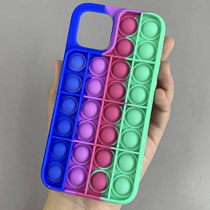 Чохол для iPhone 12 Pop it антистрес силіконовий чохол поп іт на айфон 12 синій зелений, фото 1