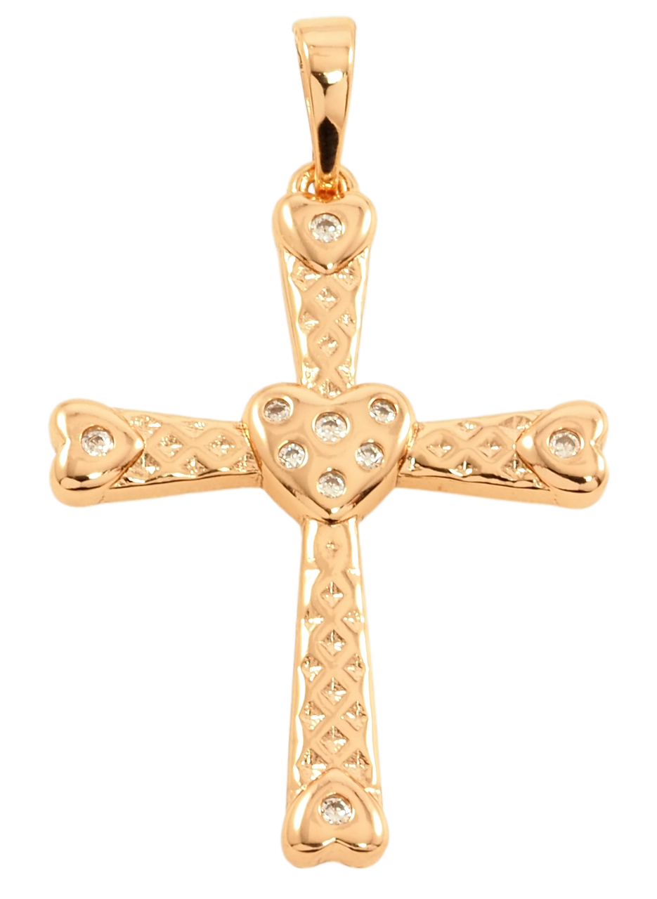 Кулон Xuping Позолота 18K "Хрест з сердечком і вставками цирконію" для ланцюжка до 6мм
