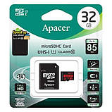 Карта пам'яті Apacer microSDHC (UHS-1) 32Gb class 10 V10 A1 R100MB/s + SD adapter Black, фото 3
