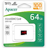 Карта пам'яті Apacer microSDXC (UHS-1) 64Gb class 10 V10 A1 R100MB/s (без адаптера) Black, фото 3