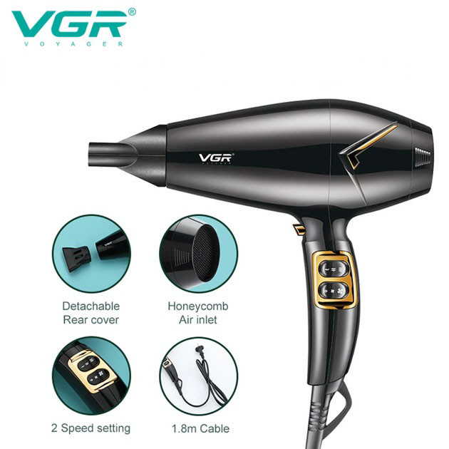Потужний електричний професійний фен для волосся VGR V-423 1800-2200W