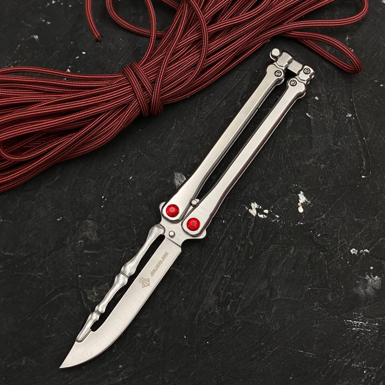 Ніж метелик Bones з червоним кристалом F322, фото 1