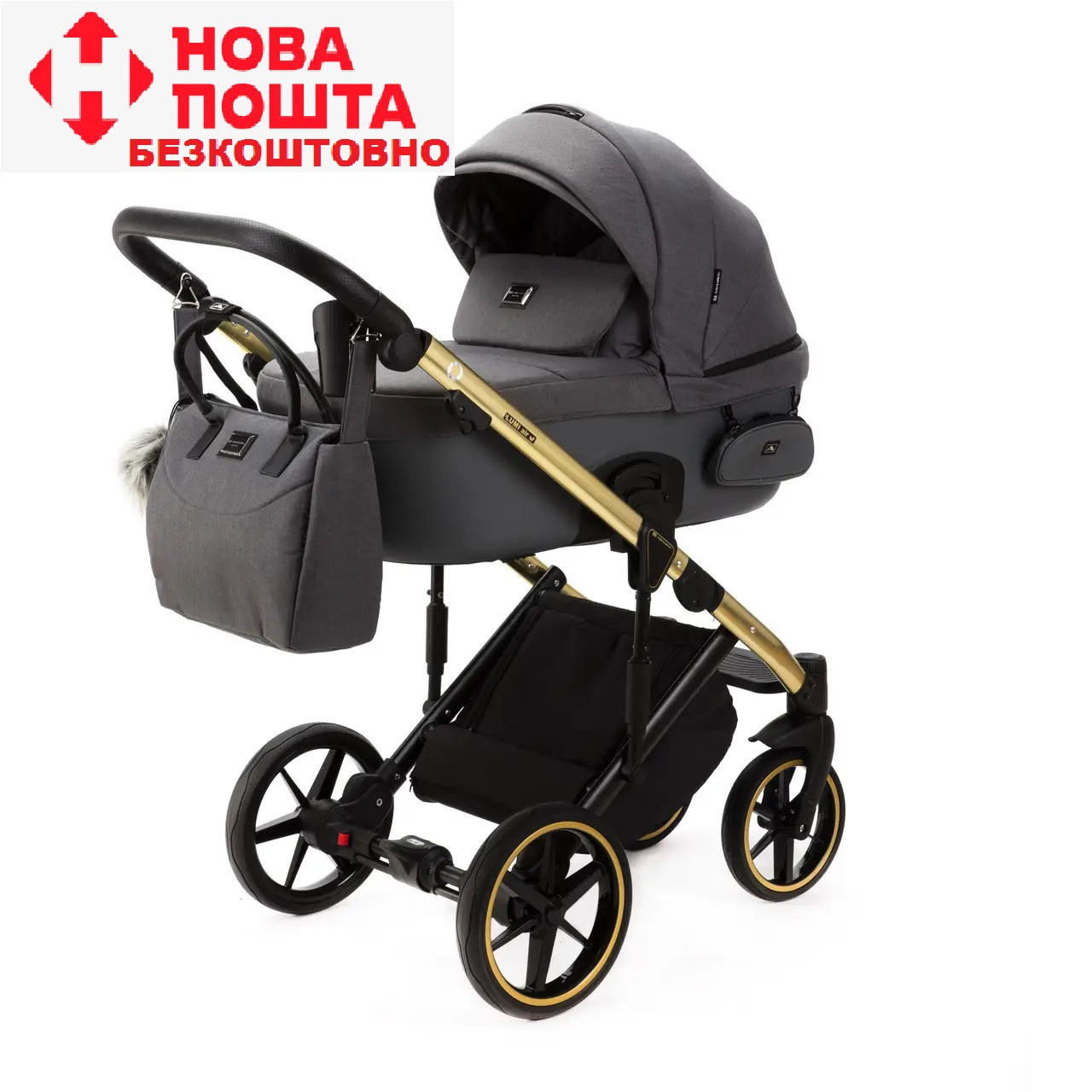 Коляска 2 в 1 Adamex Lumi PS-732 сіра (рама золото), фото 1