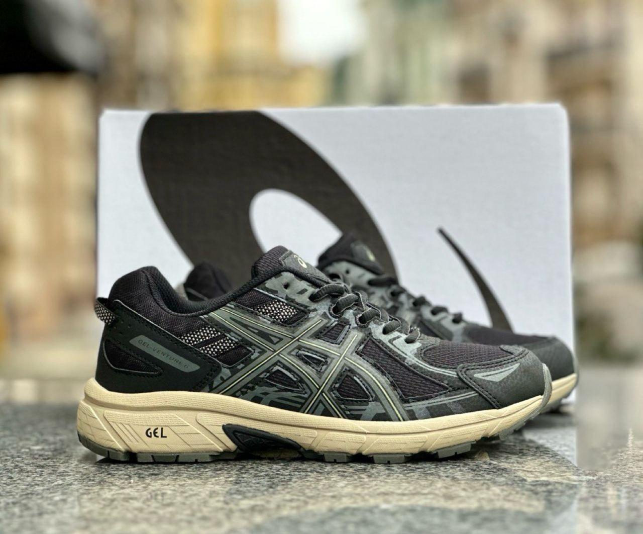 Чоловічі кросівки Asics Gel Venture 6 Green Black Khaki Асікс Гель Вентуре 6 чорні хакі шкіра сітка