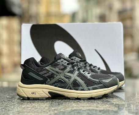 Чоловічі кросівки Asics Gel Venture 6 Green Black Khaki Асікс Гель Вентуре 6 чорні хакі шкіра сітка, фото 1
