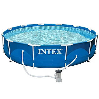 Басейн круглий міцний каркасний Intex 28212 з фільтром і зливним клапаном 366х76 см на 6503 л синій