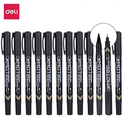 Маркер перманентний Deli EU10440 чорний 1мм/0,5 мм двусторонній (для ламінованих цінників), фото 2