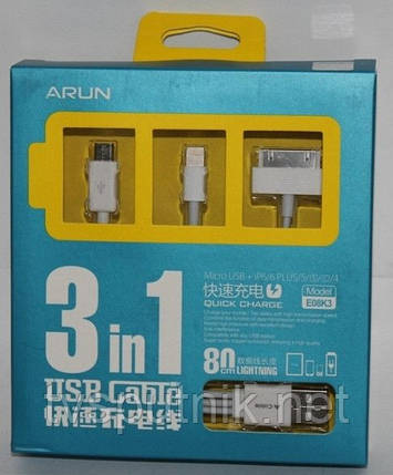 ARUN оригінальний USB кабель 3 в 1 (microUSB + iP6 / 6PLUS / 5 / S / C / 4), фото 2