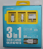 ARUN оригінальний USB кабель 3 в 1 (microUSB + iP6 / 6PLUS / 5 / S / C / 4), фото 2