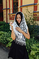 Шарф женский шифоновый украшен декоративными цветами и узорами с блёстками цвет белый