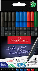 Набір капілярних  ручок  Faber-Castell Grip Finepen Office Set, тригранні 0,4 мм, 10 кольорів, 151691
