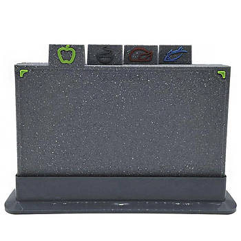 Набір пластикових прямокутних обробних дощок для кухні з підставкою Edenberg EB-11986 Набір 5 в 1