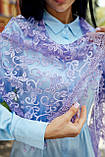 Жіночий фіолетовий шифоновий шарф прикрашений декоративними листочками та блискітками, фото 6