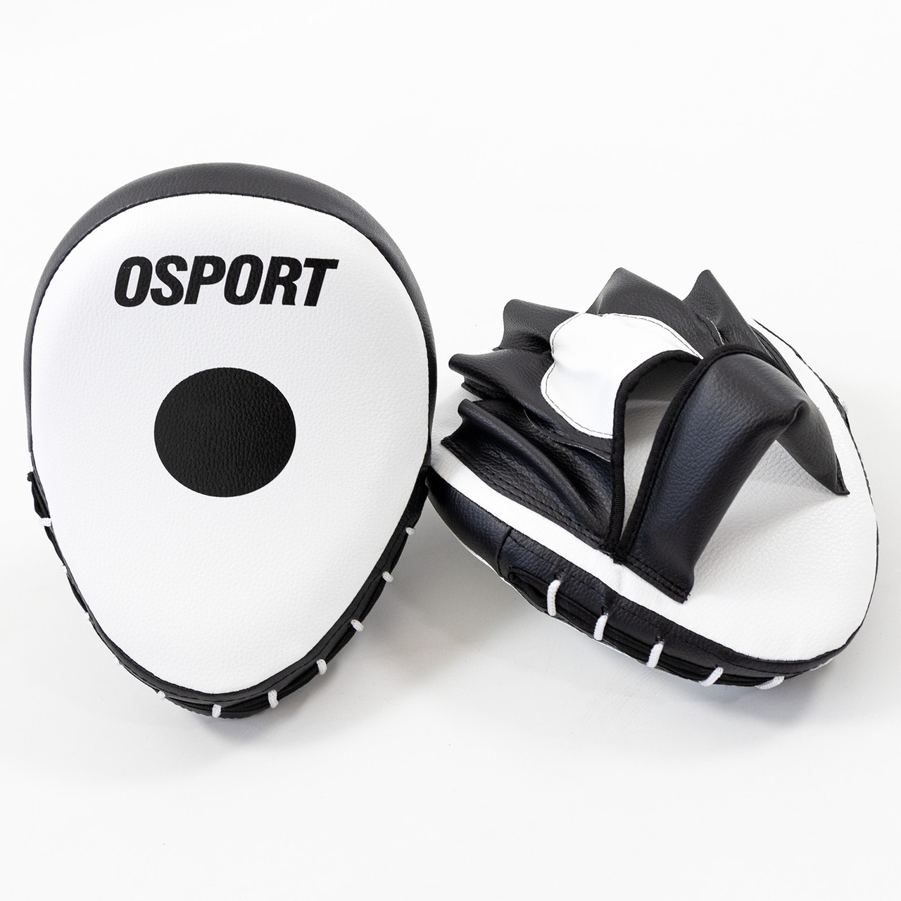 Лапи боксерські (для боксу) гнуті зі шкірвінілу OSPORT Lite (bx-0089) Чорно-білий, фото 1