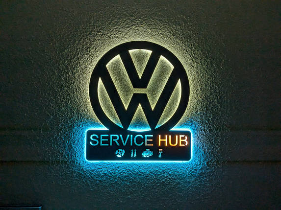 Панно декоративна картина на стіну Volkswagen SERVICE HUB LED підсвітка 490х568 acr-p000183, фото 1