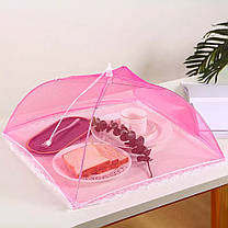 Сітка парасолька для захисту їжі від мух та ос, 43x43см (Москітна кришка для їжі від комах) Рожевий, фото 4