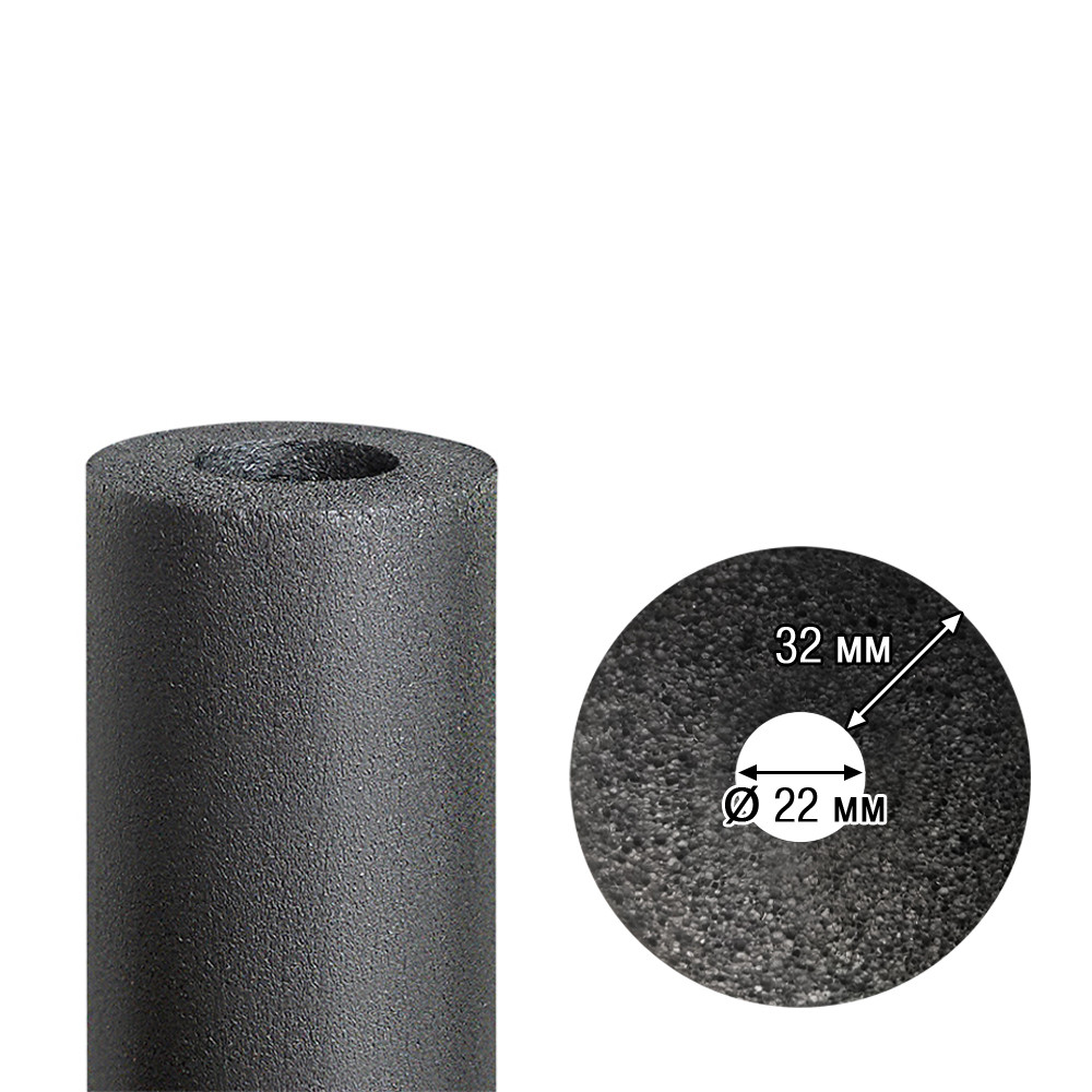 Каучукова ізоляція для труб Ø22 мм, товщина ізоляції 32 мм, фото 1
