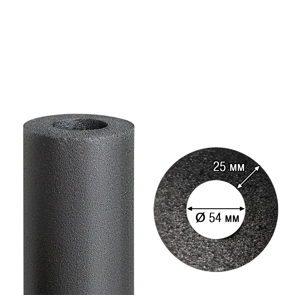 Каучукова ізоляція для труб Ø54 мм, товщина ізоляції 25 мм, фото 1