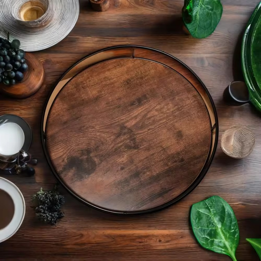 Дерев'яний стіл Lazy Susan діаметром 12 дюймів, сільського стилю, коричневого кольору, фото 1