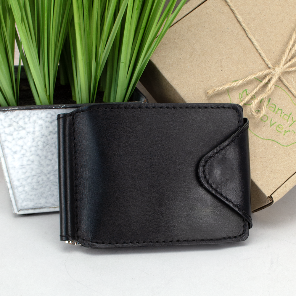 Затискач для грошей шкіряний на кнопці HC-31 чорний, фото 1