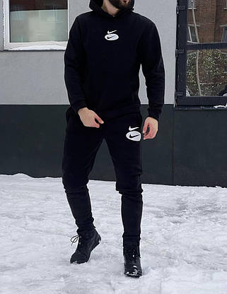 Спортивний костюм чоловічий тринитка на флісі теплий стильний костюм худі та штани на хлопця підлітка осінь-зима, фото 4