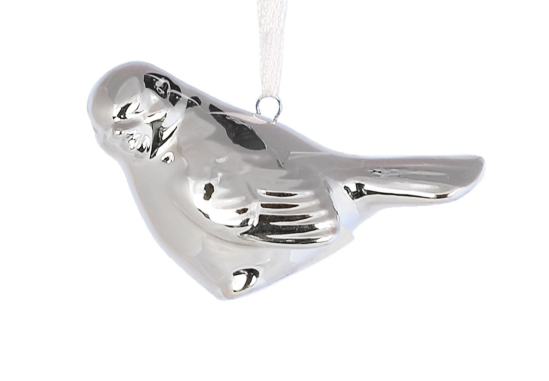 Підвісний порцеляновий декор Пташка 4*6*5см, колір - срібло - 12 шт УПАКОВКА ТОВАР ВІД ВИРОБНИКА