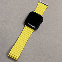 Ремінець магнітний для Apple Watch 45 ремінець з венеціанської шкіри для годинника епл вотч 45 жовтий R9F, фото 3