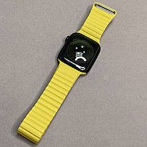 Ремінець магнітний для Apple Watch 45 ремінець з венеціанської шкіри для годинника епл вотч 45 жовтий R9F, фото 4