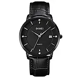 Чоловічий годинник з датою Skmei 1801LBKBK Black-Black Leather, фото 2
