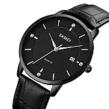 Чоловічий годинник з датою Skmei 1801LBKBK Black-Black Leather, фото 3