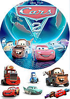 Вафельна картинка для торта "Тачки", коло, (лист А4, товщина 0,3 мм)